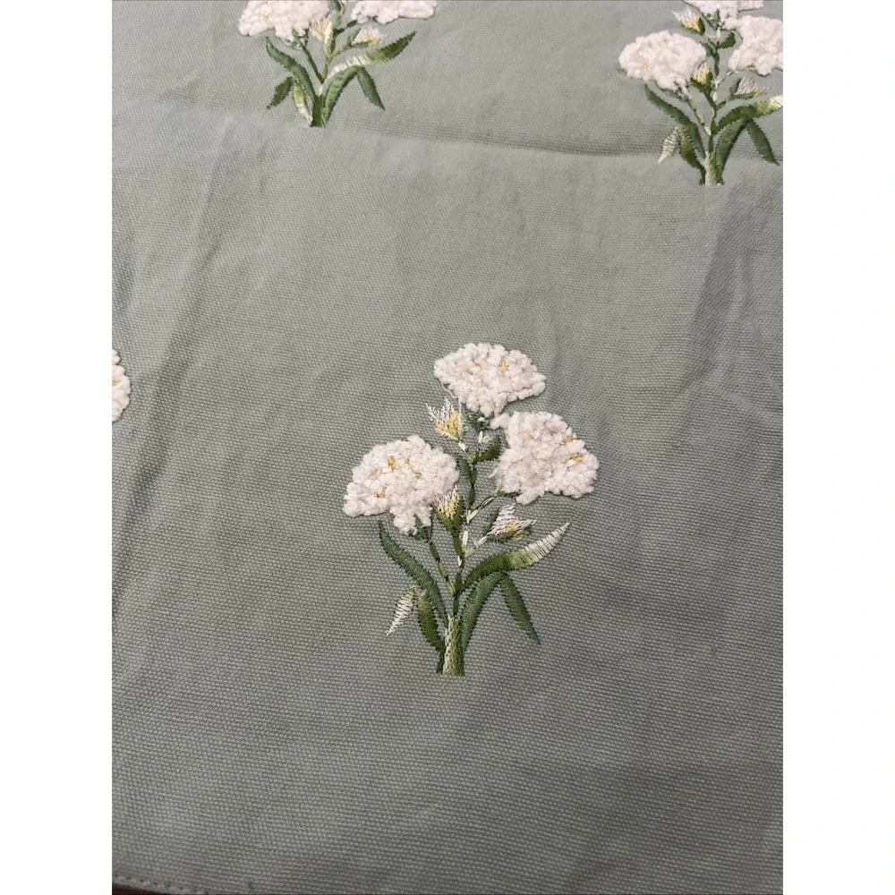 Dream Home Embroidered Floral Table Runner Terry Sage Green Spring 16